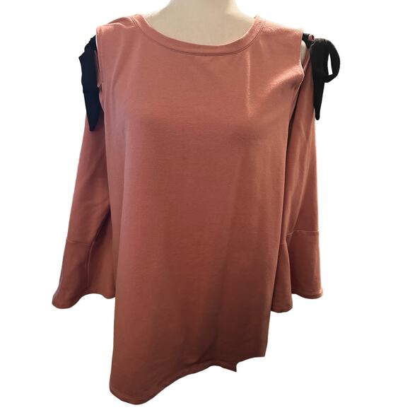 Lane Bryant Tie Sleeve Cold Shoulder Blouse, Terracotta Rose, Plus Size 14/16 - Picture 1 of 5